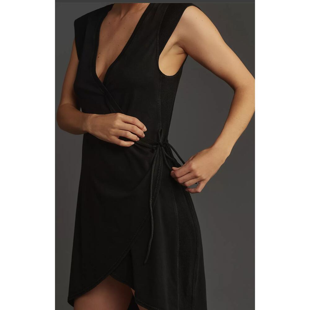 NWT Anthropologie Daily Practice Black V-Neck Mini Dress - Size Large - Picture 3 of 4